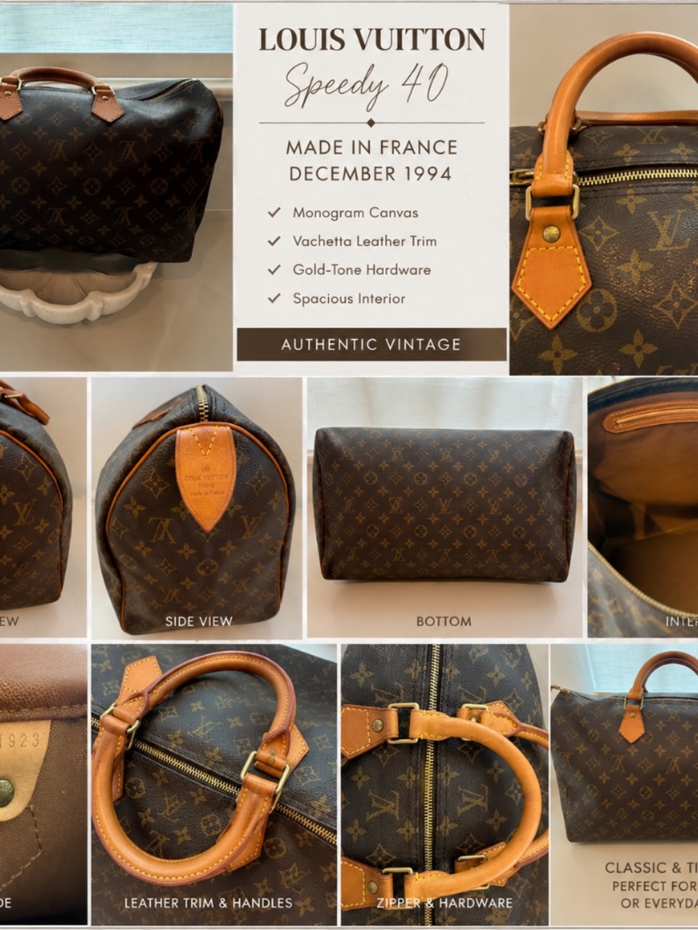 Authentic Vintage Monogram Speedy 40 (France/December 1993)